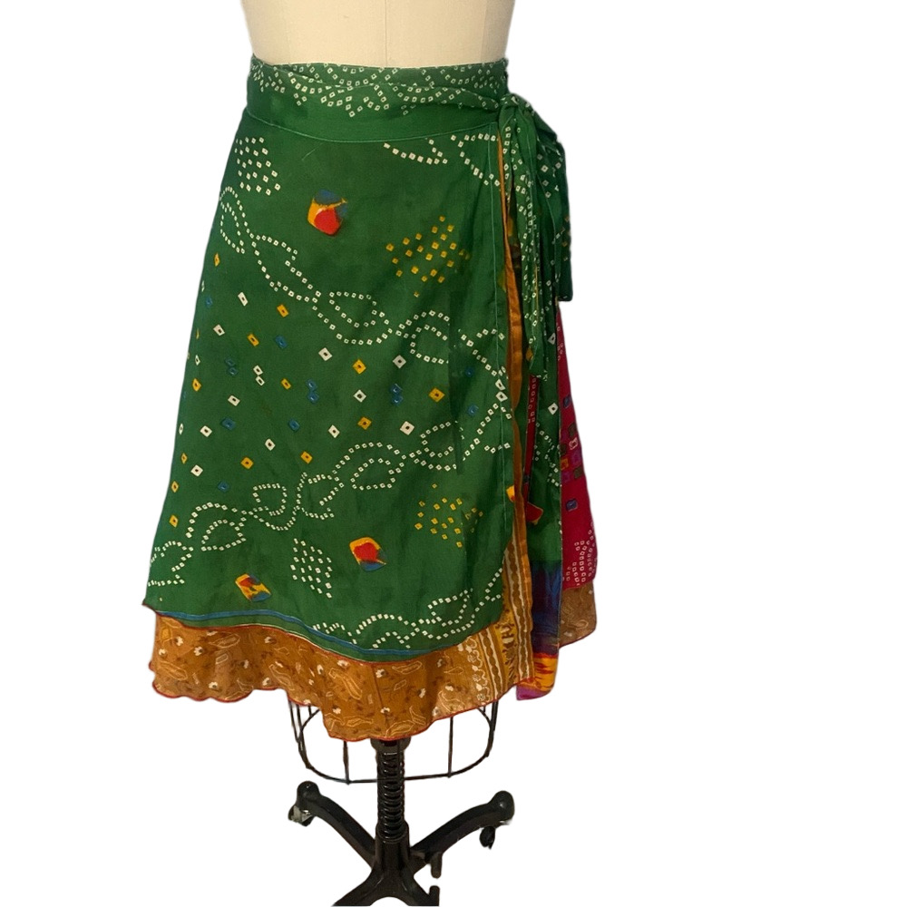 Silk Wrap Skirt – Size Small - Darn Good Yarn Green & Gold